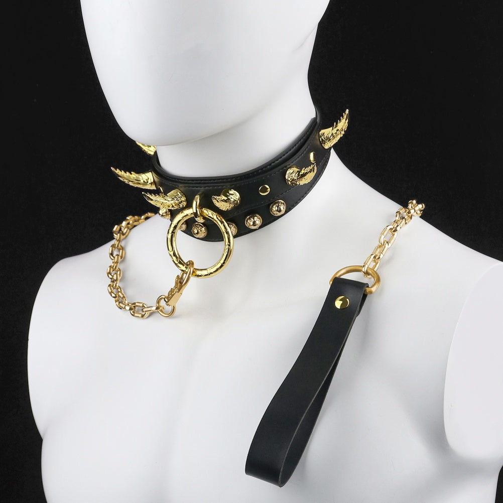 Leash Leather Strap-on Collar