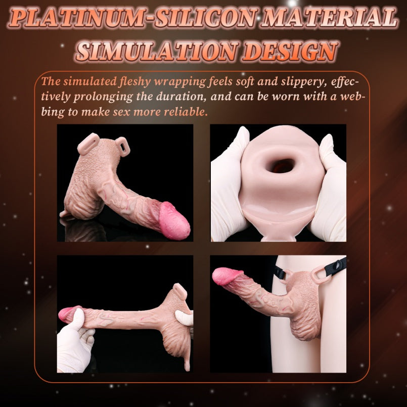 Realistic Silicone Wearable Cock Sleeve – 8-Inch Extension & Ejaculation Control Sex Toys for Men