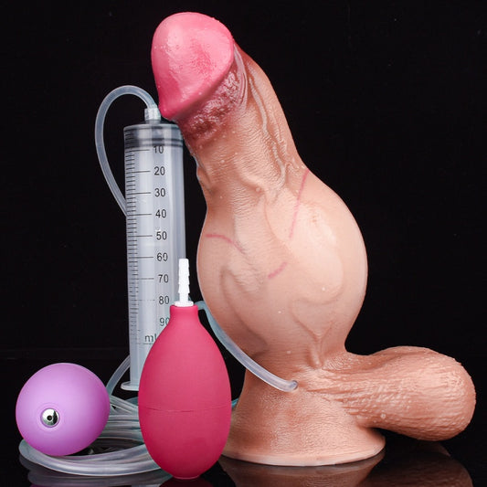 Realistic Inflatable Fake Cum Suction Dildo – Flesh Silicone Masturbation Sex Toys with Detailed Texture