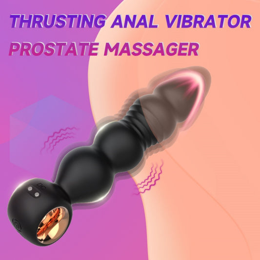 Waterproof Silicone Anal Beads Butt Plug Vibrator – Thrusting Stimulation Unisex Sex Toys