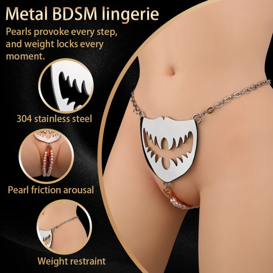 Kink Strapon Crotchless Panties Bondage Set – Metal Chain Friction Clit Stimulator Toy