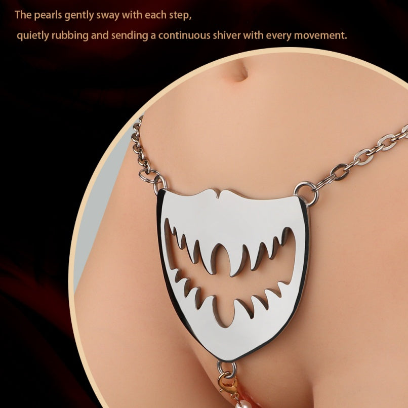 Kink Strapon Crotchless Panties Bondage Set – Metal Chain Friction Clit Stimulator Toy
