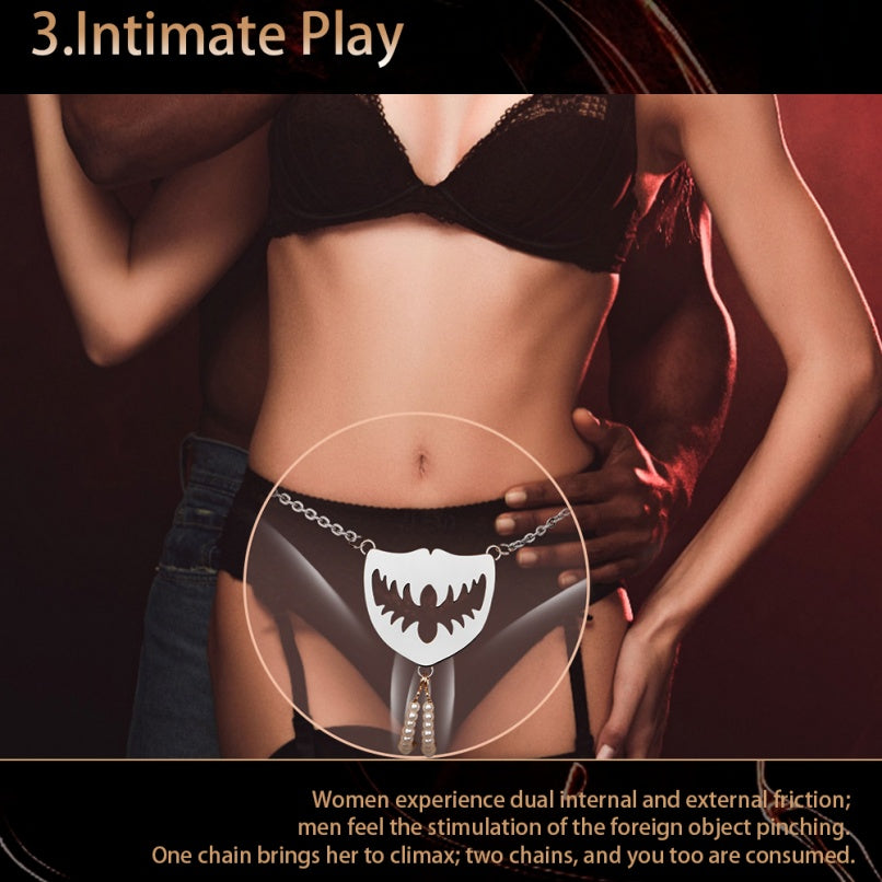 Kink Strapon Crotchless Panties Bondage Set – Metal Chain Friction Clit Stimulator Toy