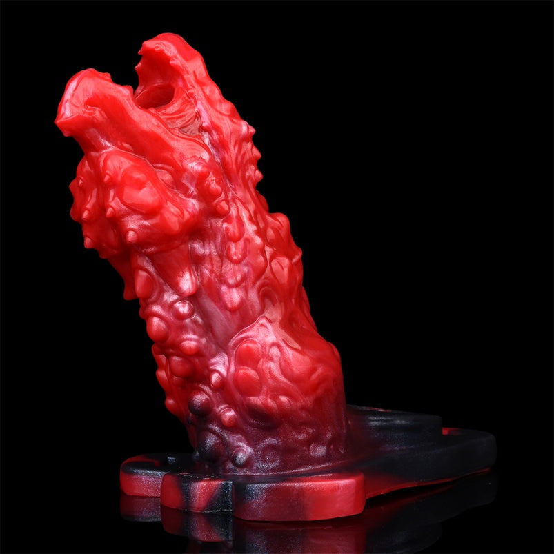 Purpurroter Penis-Vibrator „Dragon Mouth Fantasy“ aus Silikon – für 14 cm große Männer entwickelt, um Erweichung zu bekämpfen und die Ejakulationskontrolle zu verbessern