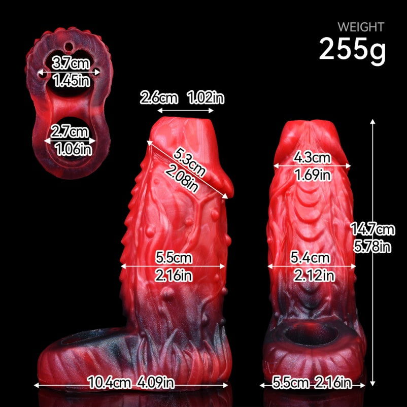 Red Dragon Vibrating Penis Sleeve - Fantasy Silicone Cock Sheath Male Extender