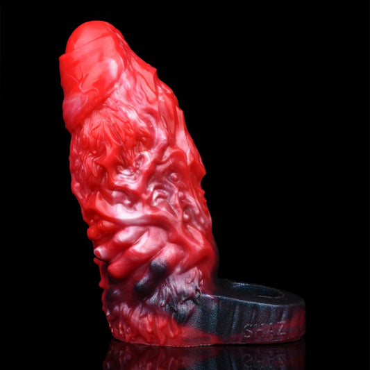 Monster Fantasy Vibrating Penis Sleeve - Blood-Black Silicone Cock Sheath Pegging Sexuality
