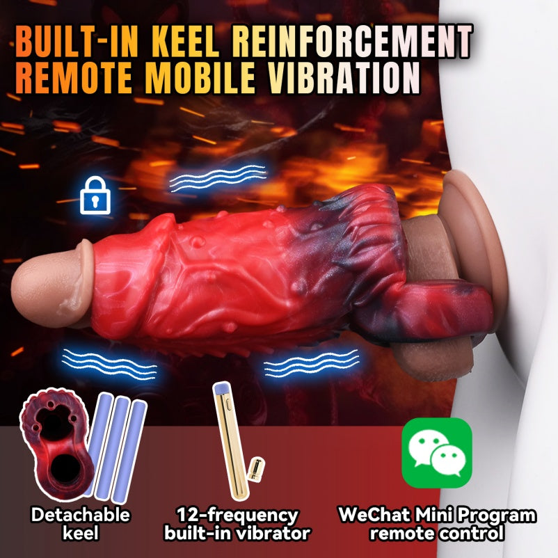 Red Dragon Vibrating Penis Sleeve - Fantasy Silicone Cock Sheath Male Extender