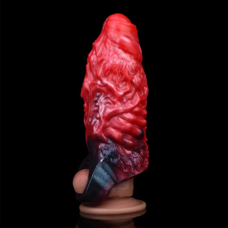 Monster Fantasy Vibrierende Penishülle - Blutschwarze Penishülle aus Silikon für Pegging und Sexualität