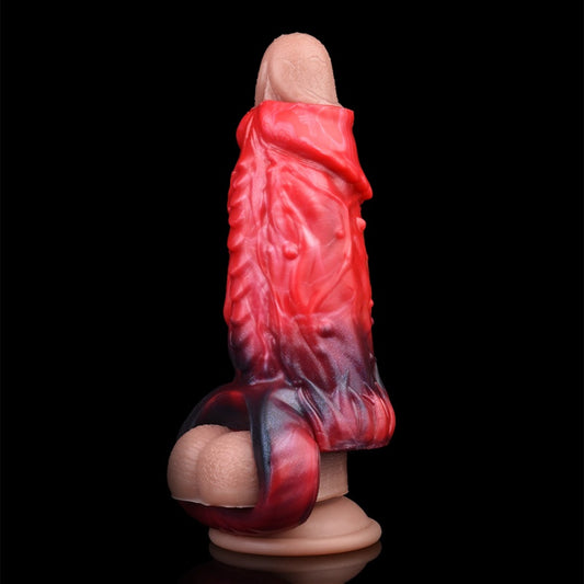 Red Dragon Vibrating Penis Sleeve - Fantasy Silicone Cock Sheath Male Extender