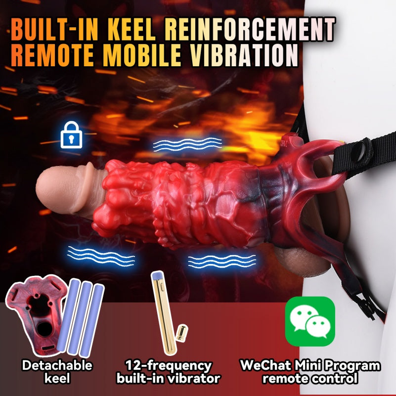 Strap-on Harness Vibrating Cock Sleeve- Monster Knots Fantasy Penissleeve Extender for Men