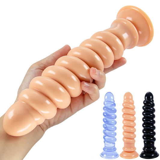 Long Spiral Silicone Dildo Anal Plug - Big Expansion Anal Dildos with Suction Cup Butt Plug