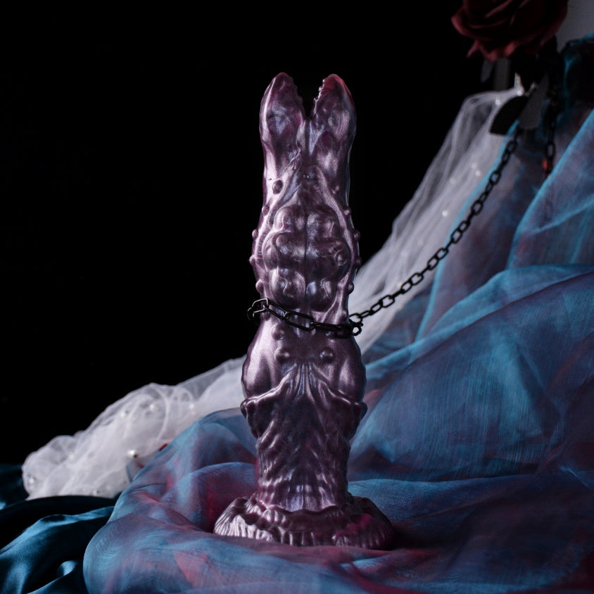 Domlust Fantasy Alien Ovipositor Dildo – Platinum Silicone Creature Cock Oviposition Hands-Free Suction Cup Sex Toy