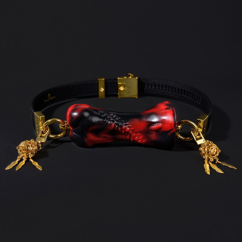 Ensemble de bondage bâillon-boule en forme d'os rouge et noir – Silicone de qualité supérieure pour jeux BDSM coquins