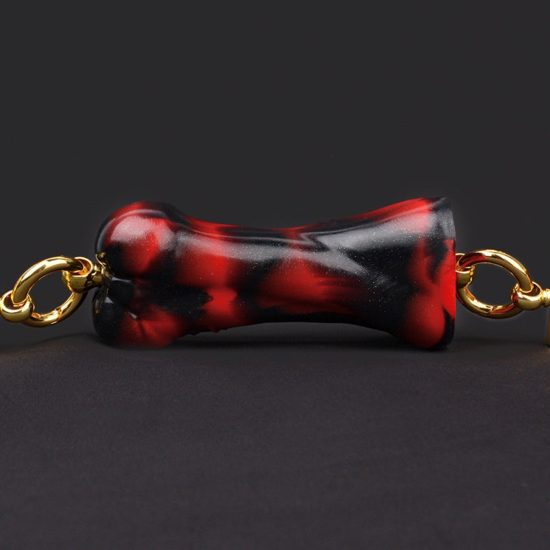 Ensemble de bondage bâillon-boule en forme d'os rouge et noir – Silicone de qualité supérieure pour jeux BDSM coquins