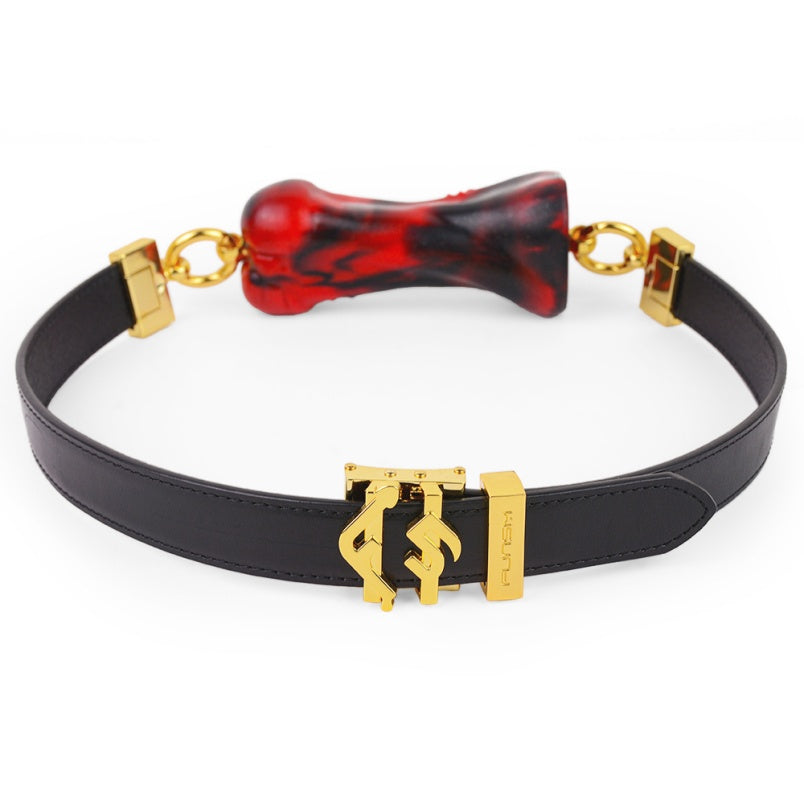 Red & Black Bone-Shaped Ball Gag Bondage Set – Premium Silicone Kinky Sexual Play