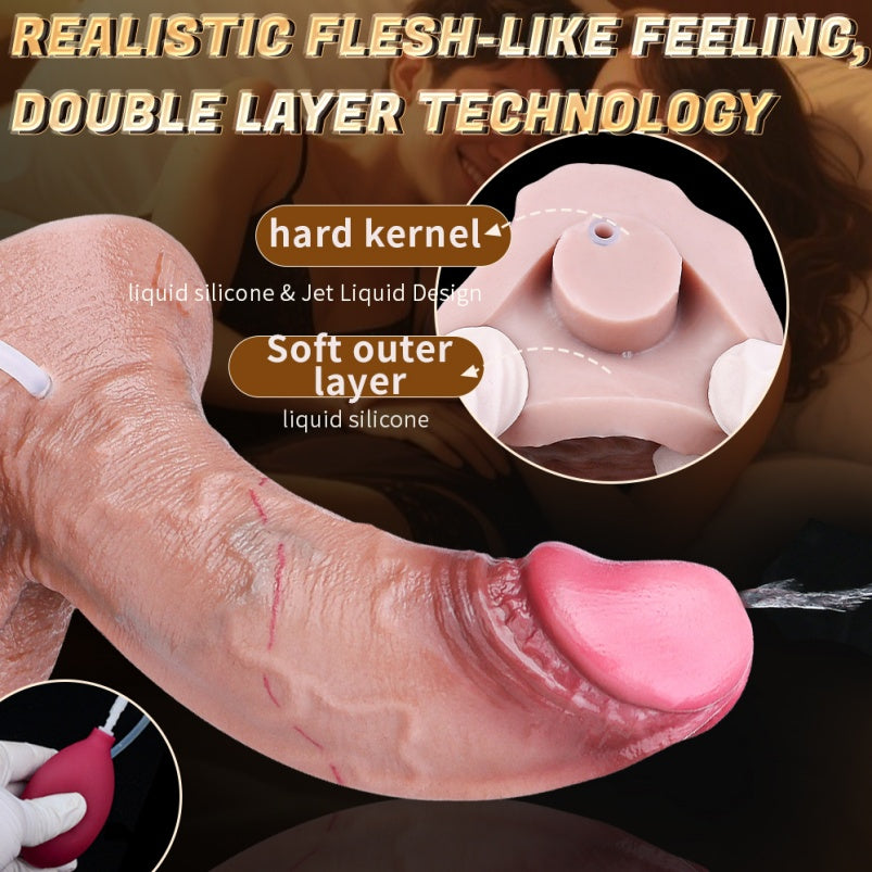 Big Testicle Realistic Squirting Dildo – Flesh-Toned Silicone Suction Cup Anal Sex Toys