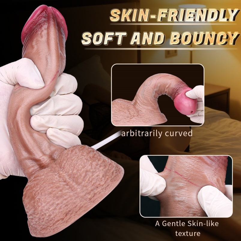 Big Testicle Realistic Squirting Dildo – Flesh-Toned Silicone Suction Cup Anal Sex Toys
