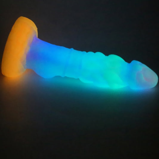 Dragon Fantasy Glowing Dildo Butt Plug with Suction Cup - Liquid Silicone Female Vaginal Masturbation Sex Toys