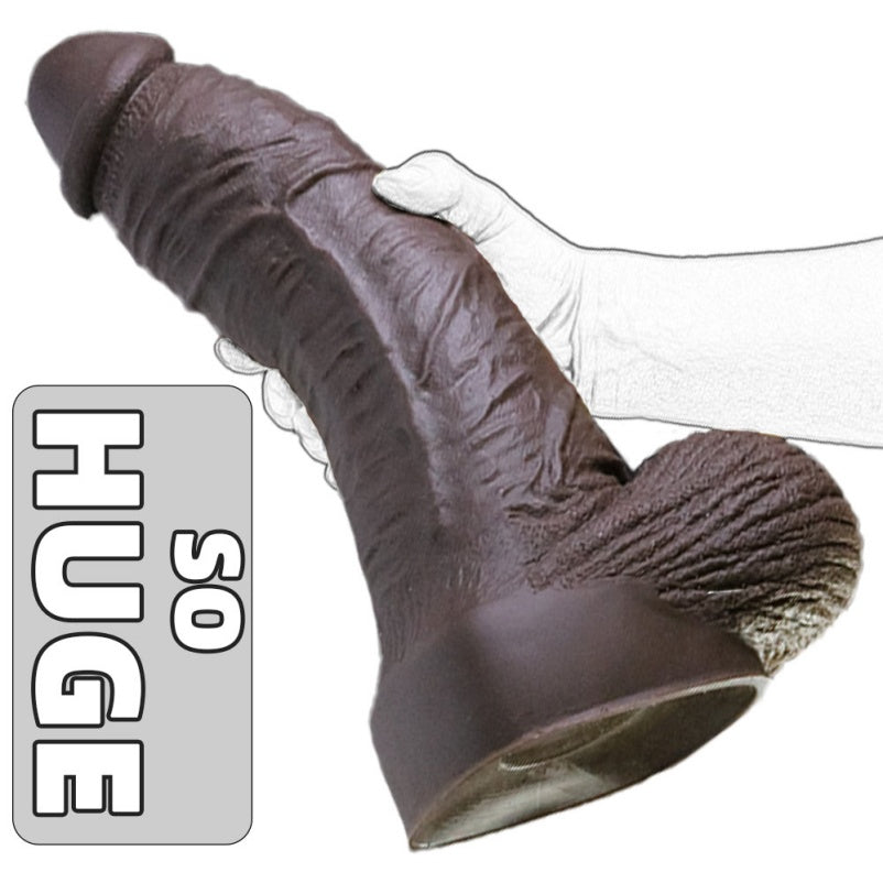 Gode géant en silicone noir réaliste avec ventouse anale et vaginale pour femme