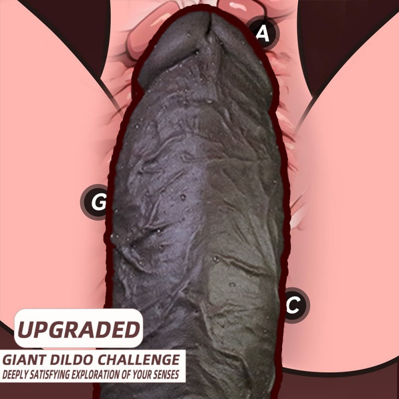 Gode géant en silicone noir réaliste avec ventouse anale et vaginale pour femme