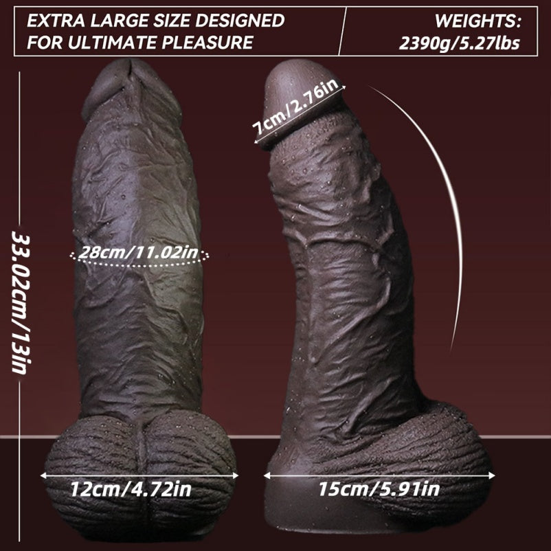 Gode géant en silicone noir réaliste avec ventouse anale et vaginale pour femme