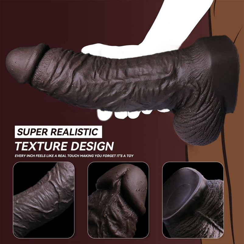 Gode géant en silicone noir réaliste avec ventouse anale et vaginale pour femme