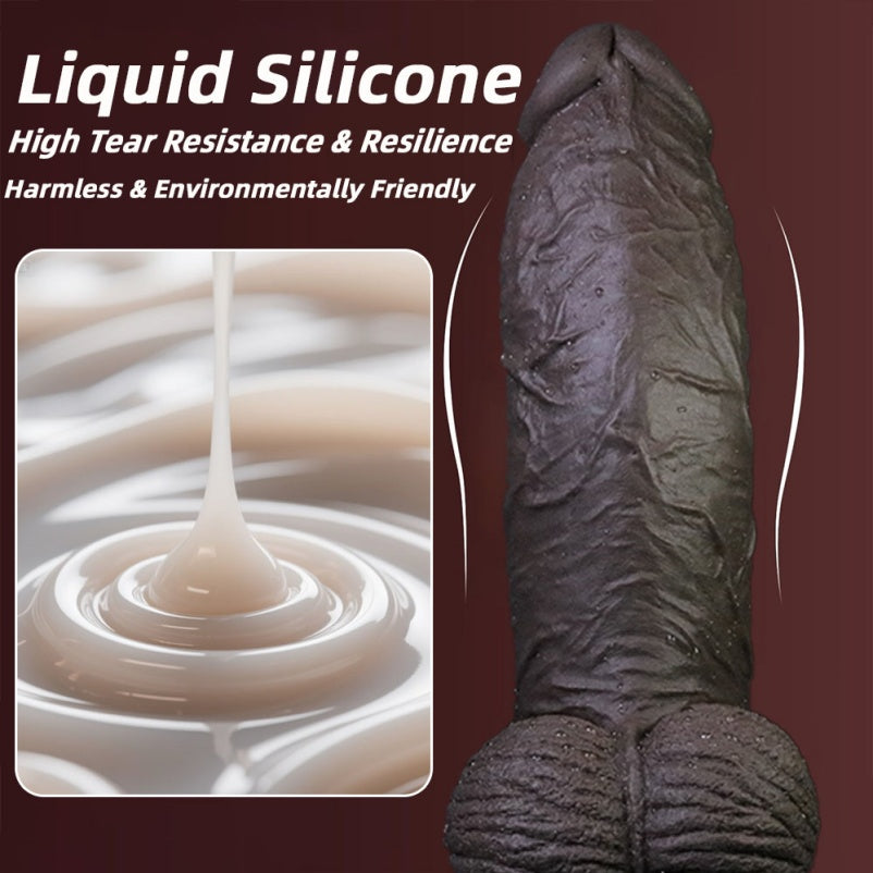 Gode géant en silicone noir réaliste avec ventouse anale et vaginale pour femme