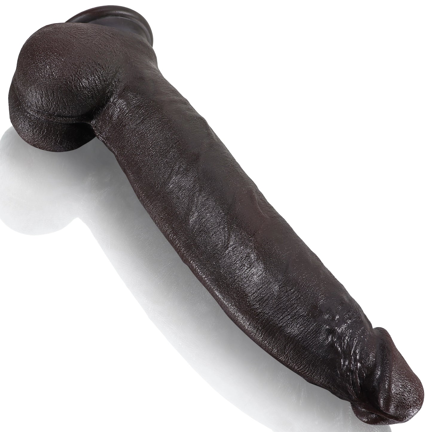 12 Zoll Penis Silikon Butt Plug - Realistischer schwarzer Dildo Kleines Hoden-Prostata-Massagegerät