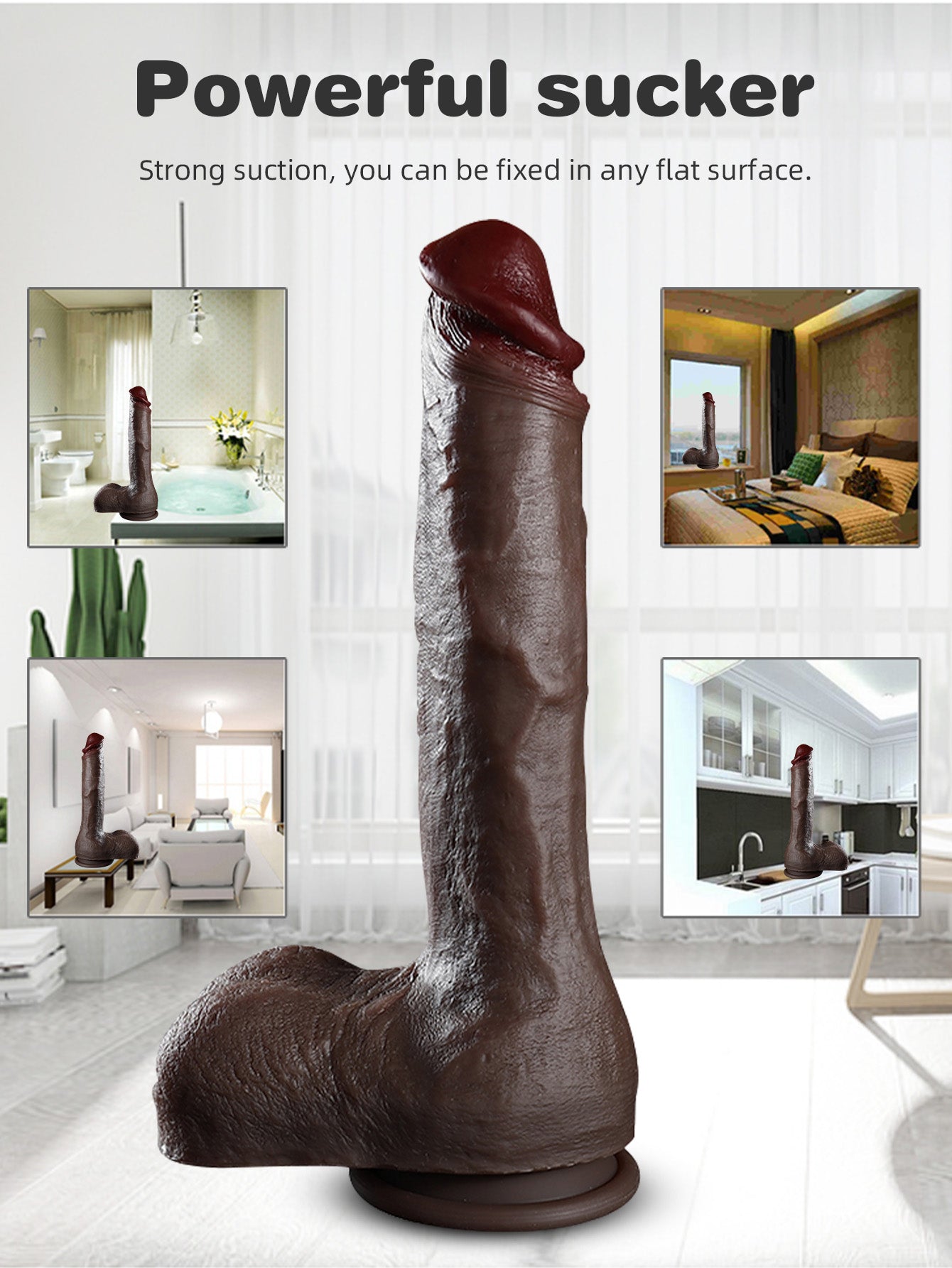 Ebenholz-Dildo, Anal-Buttplug – 10 Zoll großer Hoden, Silikon-Saugnapf, Sexspielzeug für Frauen