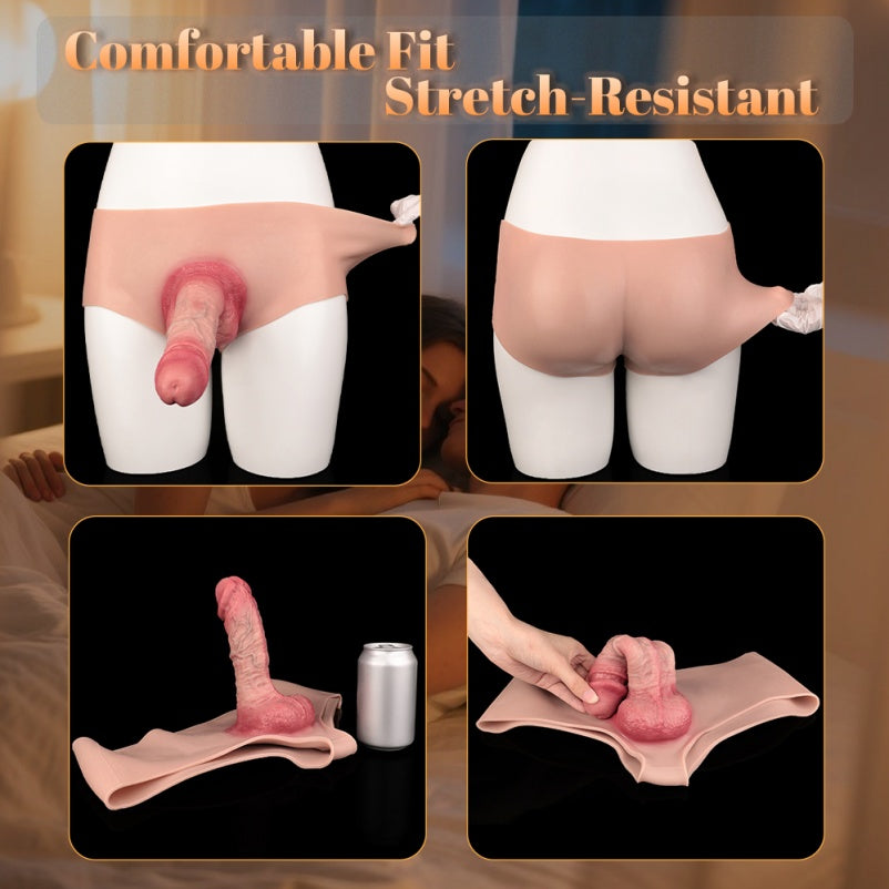Gaine de pénis portable grandeur nature - Pantalon en silicone pour pénis véritable pour hommes et couples homosexuels