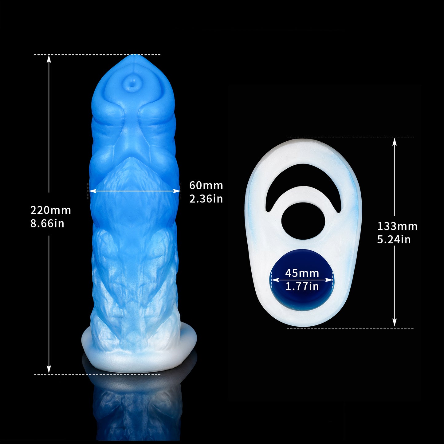 Agrandisseur lumineux de manchon de coq énorme - Monsterdildo Penis Ring Preimium Silicone Sex Toy pour hommes