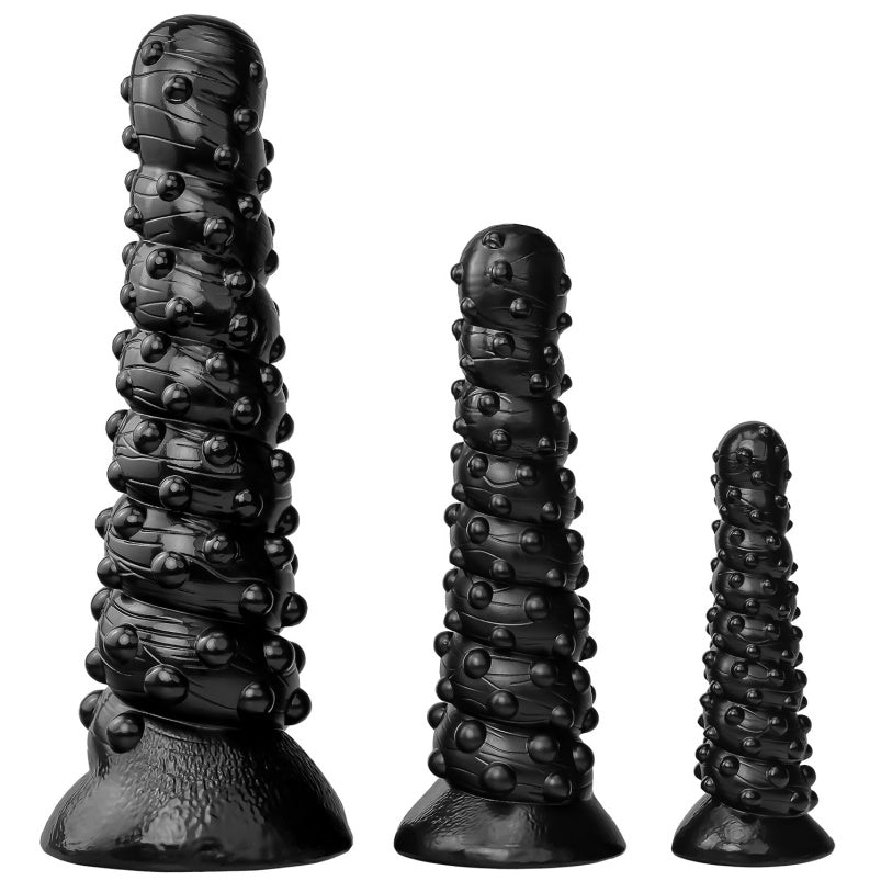 Spiral Fantasy Butt Plug Großer schwarzer Dildo – Geknotetes Anal-Expansions-Sexspielzeug aus Silikon