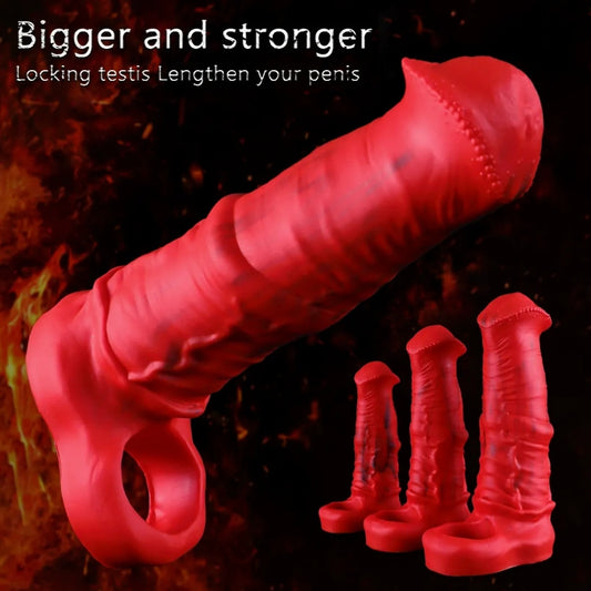 Fantasy Blood-Red Silicone Realistic Horse Cock Sleeve – Ejaculation Control Tool for Male Erectile Support