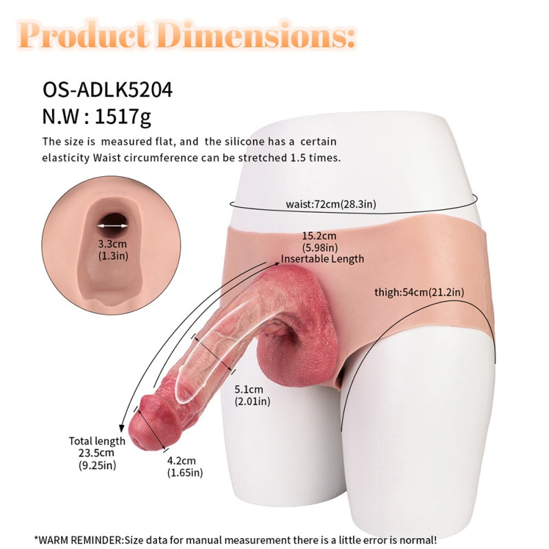 Bare Skin Long Penis Sleeve Sheath Underwear – 9 inch Dildo Flesh Cocksleeve Extender Pants