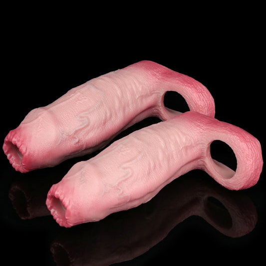 Realistic Cock Sleeve with Penis Ring - Light Skin Dildo Testicle Male Extender Sex Toys