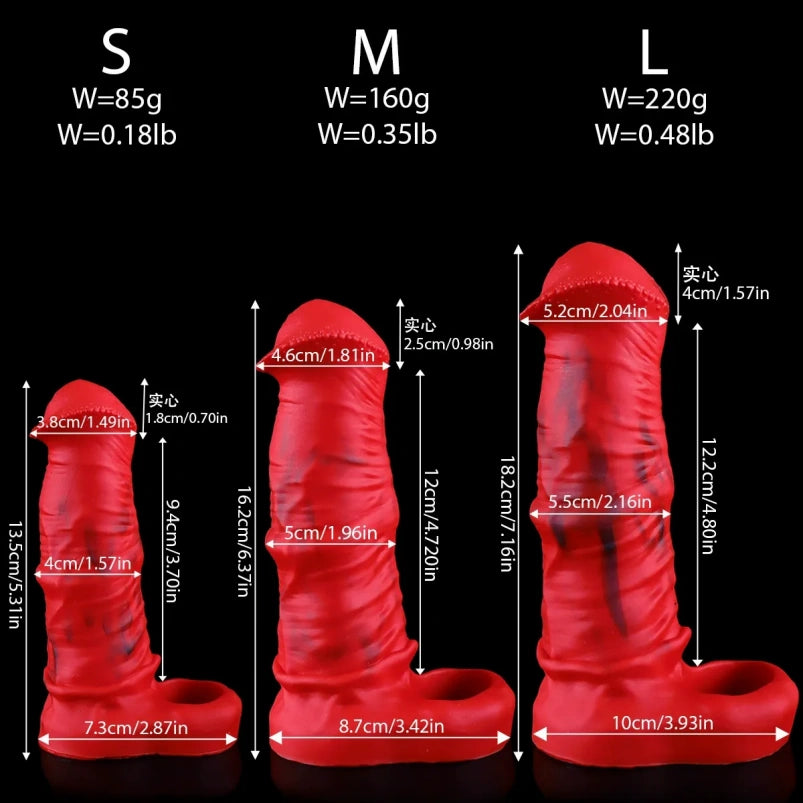 Fantasy Blood-Red Silicone Realistic Horse Cock Sleeve – Ejaculation Control Tool for Male Erectile Support