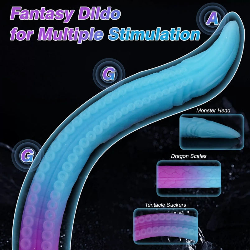 Fantasy Long Tentakel Dildo Butt Plug - Leuchtendes Silikon Analpeitsche Expansion Weibliches Sexspielzeug