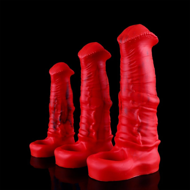 Fantasy Blood-Red Silicone Realistic Horse Cock Sleeve – Ejaculation Control Tool for Male Erectile Support