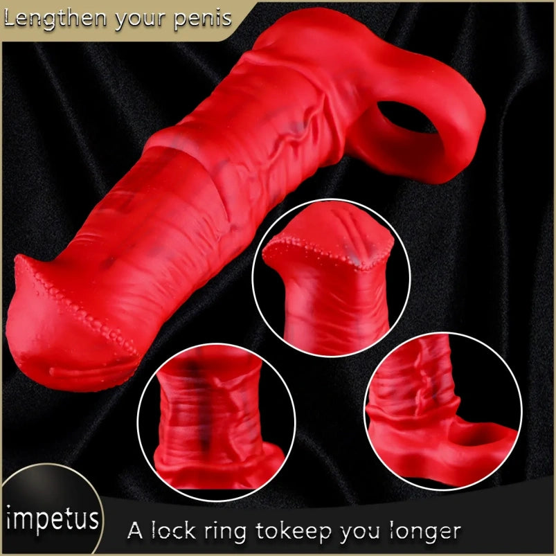 Fantasy Blood-Red Silicone Realistic Horse Cock Sleeve – Ejaculation Control Tool for Male Erectile Support
