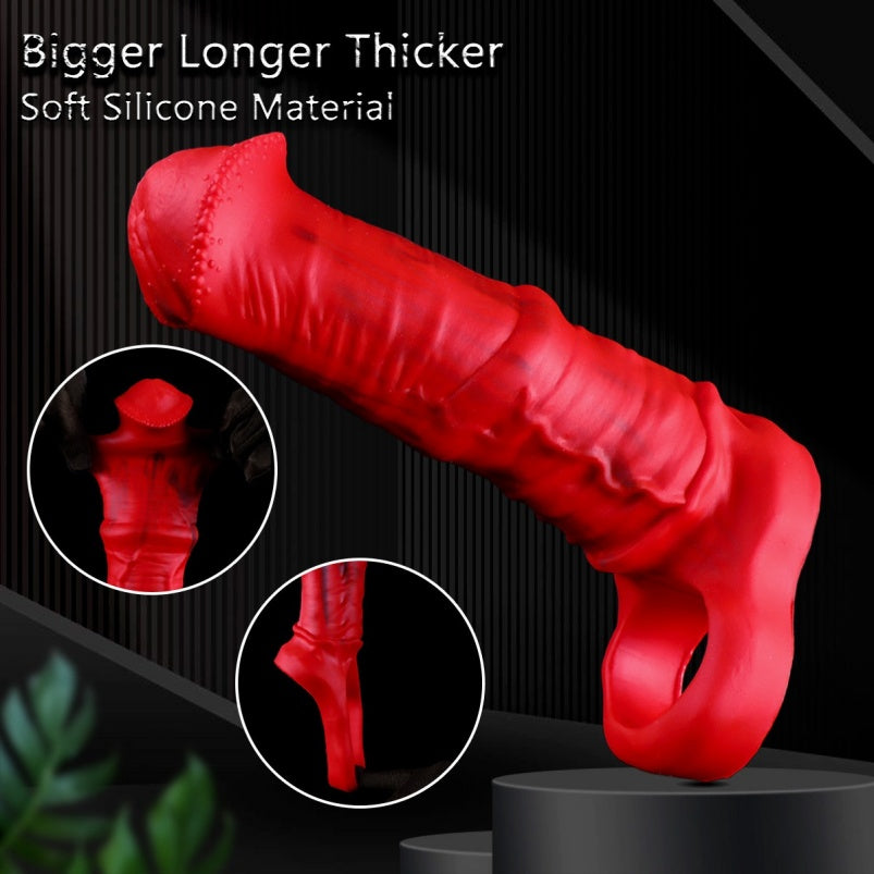 Fantasy Blood-Red Silicone Realistic Horse Cock Sleeve – Ejaculation Control Tool for Male Erectile Support