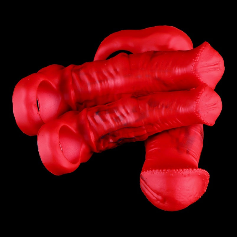 Fantasy Blood-Red Silicone Realistic Horse Cock Sleeve – Ejaculation Control Tool for Male Erectile Support