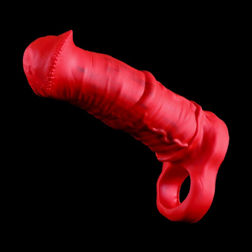 Fantasy Blood-Red Silicone Realistic Horse Cock Sleeve – Ejaculation Control Tool for Male Erectile Support