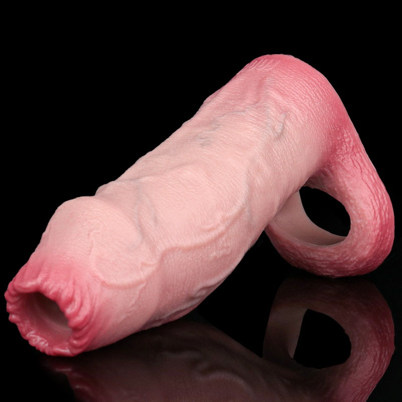 Realistic Cock Sleeve with Penis Ring - Light Skin Dildo Testicle Male Extender Sex Toys