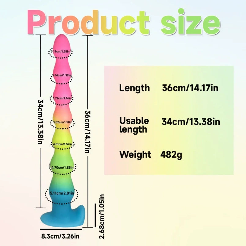 Gode anal en silicone arc-en-ciel avec perles anales et ventouses pour une expansion vaginale progressive
