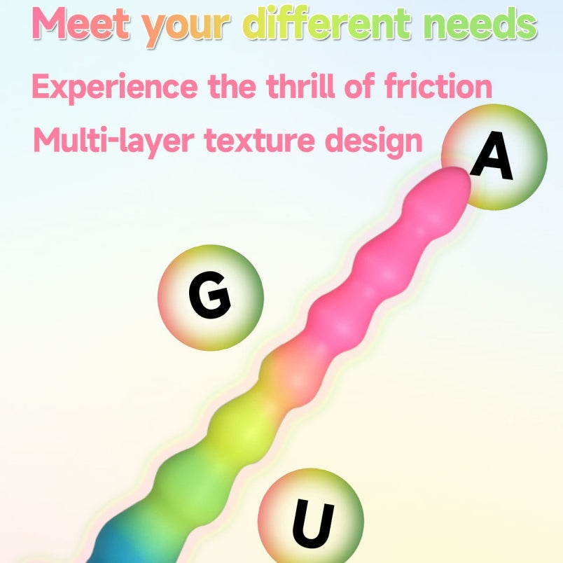Gode anal en silicone arc-en-ciel avec perles anales et ventouses pour une expansion vaginale progressive