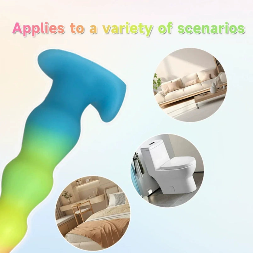 Gode anal en silicone arc-en-ciel avec perles anales et ventouses pour une expansion vaginale progressive