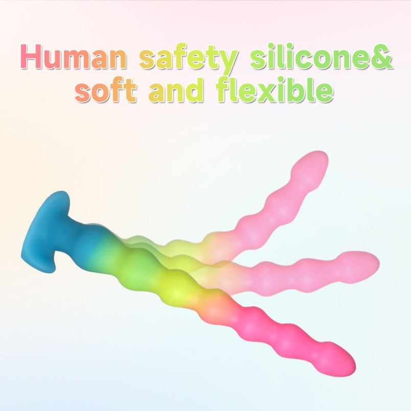 Gode anal en silicone arc-en-ciel avec perles anales et ventouses pour une expansion vaginale progressive