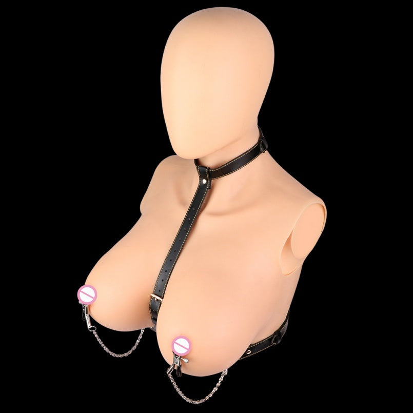 Bettie Bondage Brustwarzenklammern-Set – Leder-Strap-On BDSM Kinky Sexspielzeug für Frauen