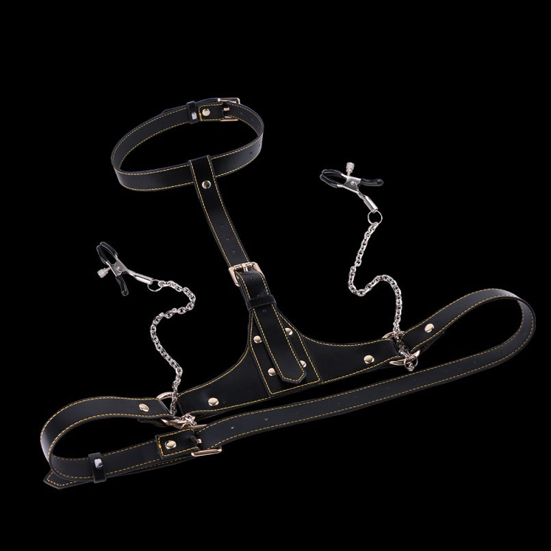 Bettie Bondage Brustwarzenklammern-Set – Leder-Strap-On BDSM Kinky Sexspielzeug für Frauen