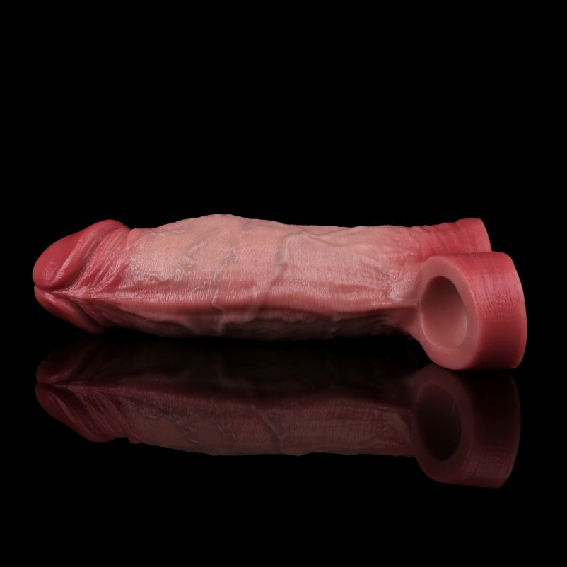 Penishülle mit Hodenverschluss und Ejakulationsverzögerung – lebensechter Umfangsverstärker aus Silikon für den Penis